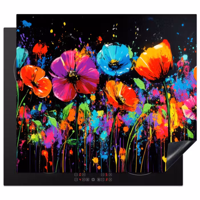 Inductie beschermer - Bloemen - Kleurrijk - Spetters