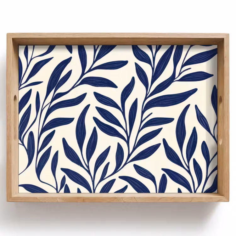 Dienblad - Bladeren - Klimop - Donkerblauw — 1