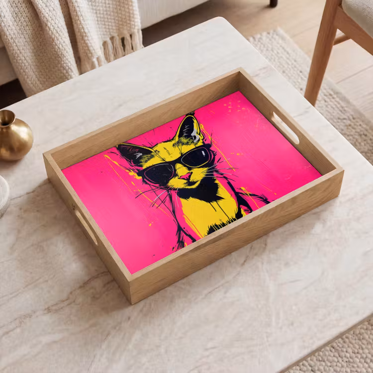 Dienblad - Kat - Art - Zonnebril - Roze — 2