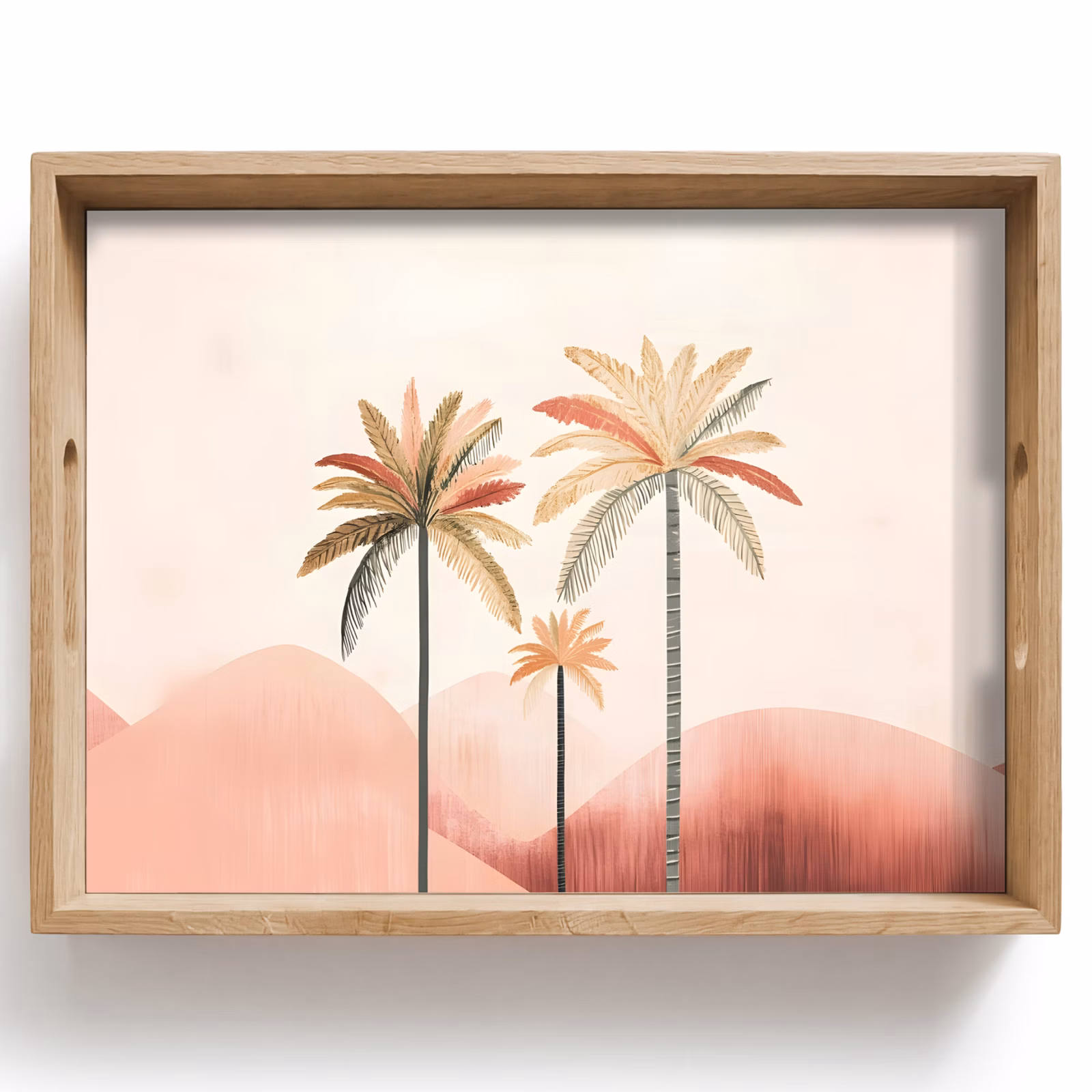 Dienblad - Palmbomen - Heuvels - Minimalistisch - Zachtroze — 1