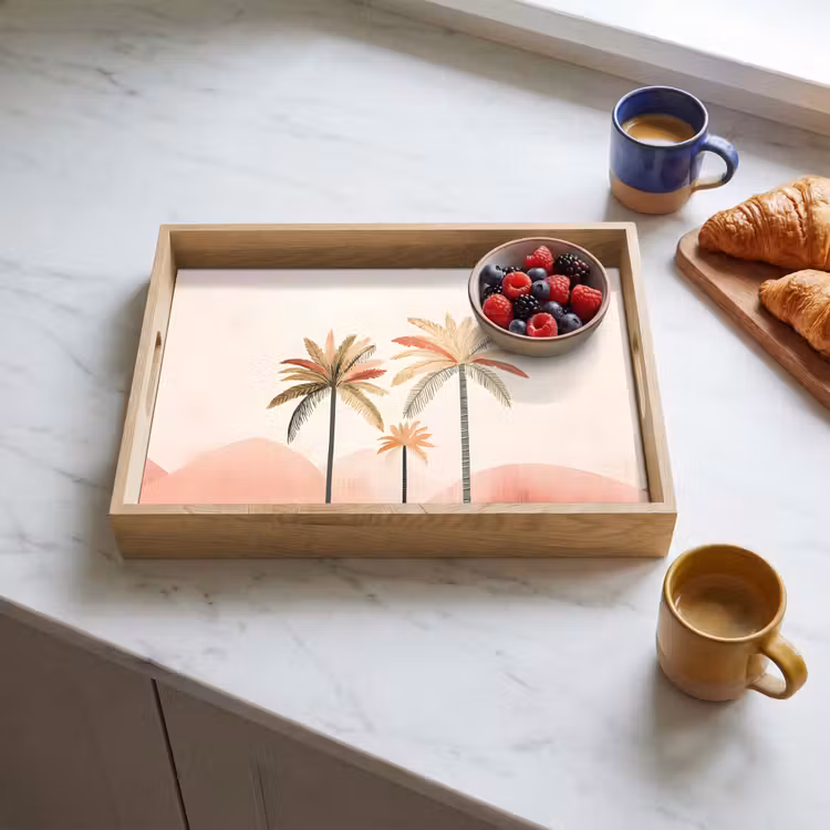 Dienblad - Palmbomen - Heuvels - Minimalistisch - Zachtroze — 3