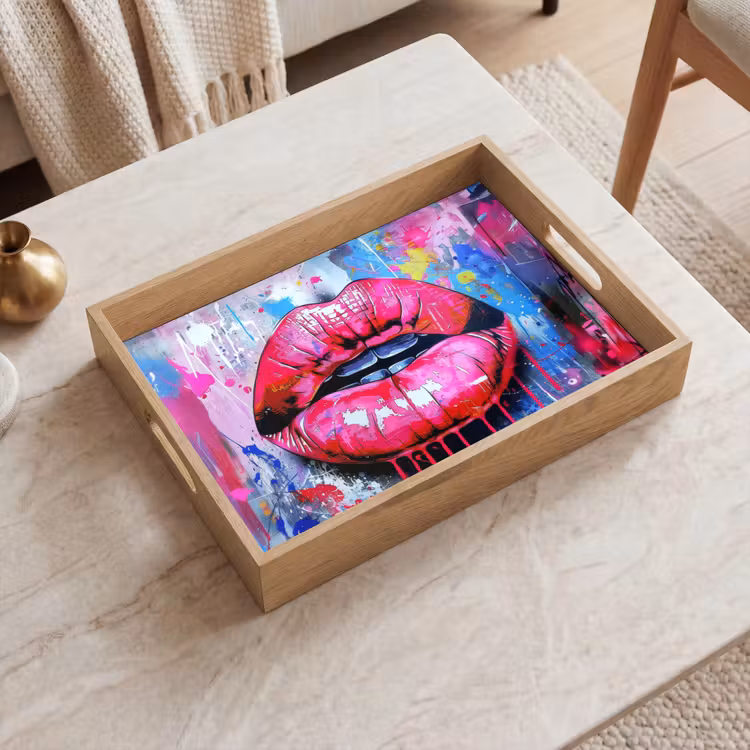 Dienblad - Graffiti - Lippen - Felroze - Geschilderd — 2