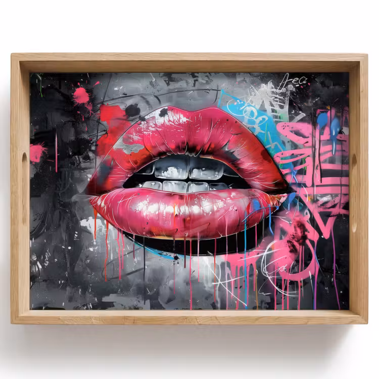 Dienblad - Lippen - Felroze - Graffiti - Verfstrepen — 1