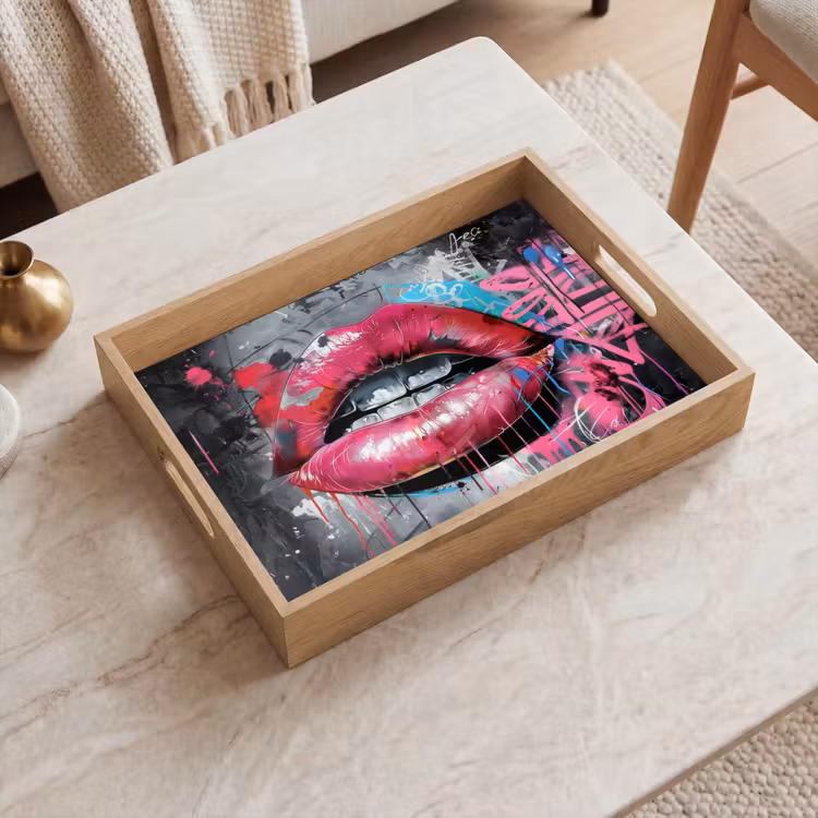 Dienblad - Lippen - Felroze - Graffiti - Verfstrepen — 2