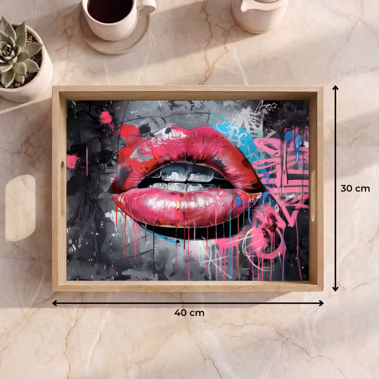 Dienblad - Lippen - Felroze - Graffiti - Verfstrepen — 7