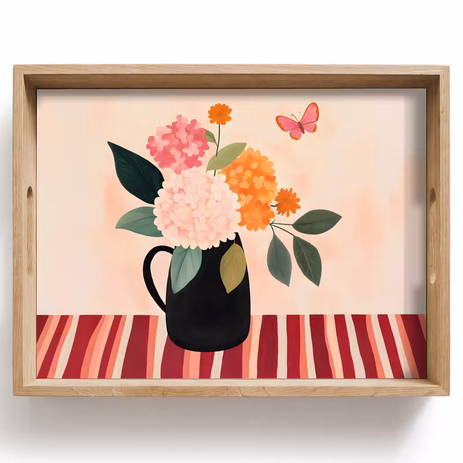 Dienblad - Vaas - Bloemen - Vlinder - Rood — 1