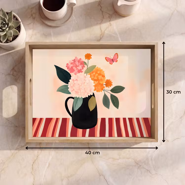 Dienblad - Vaas - Bloemen - Vlinder - Rood — 7