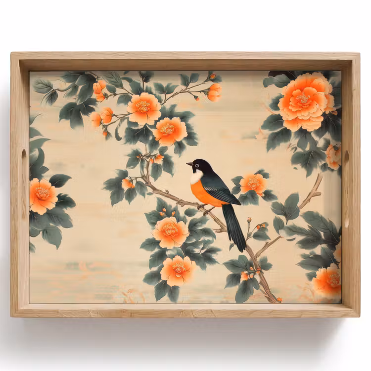 Dienblad - Vogel - Tak - Bloemen - Oranje — 1