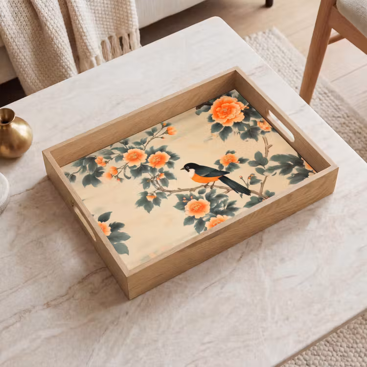 Dienblad - Vogel - Tak - Bloemen - Oranje — 2