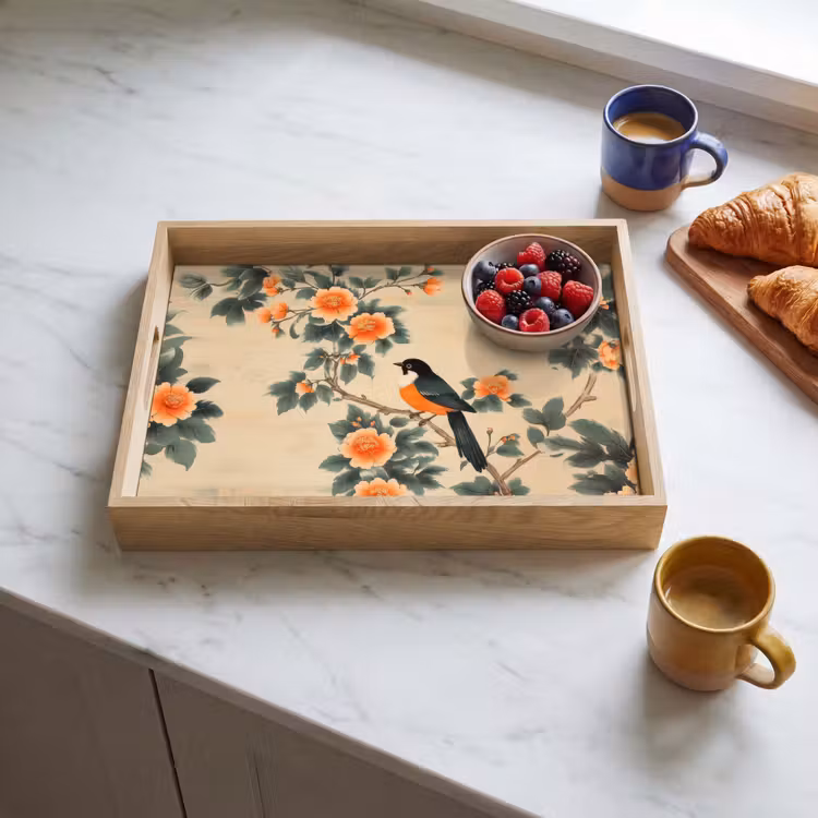 Dienblad - Vogel - Tak - Bloemen - Oranje — 3