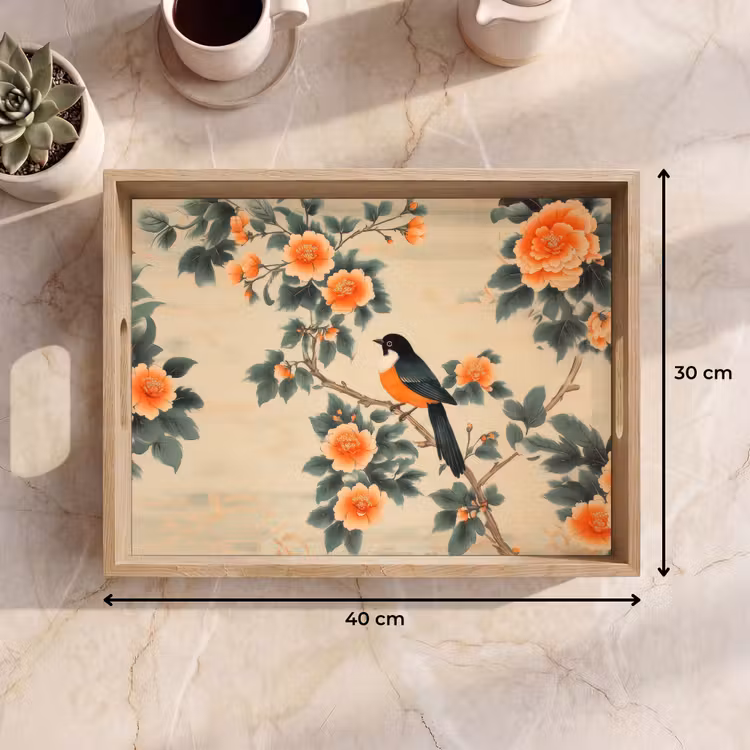 Dienblad - Vogel - Tak - Bloemen - Oranje — 7