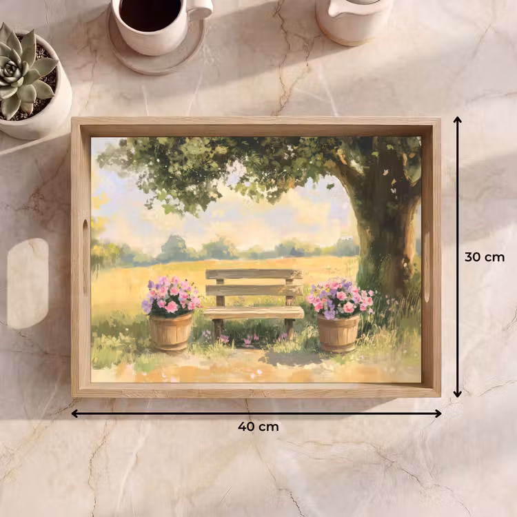 Dienblad - Houten bankje - Bloempotten - Landschap — 7