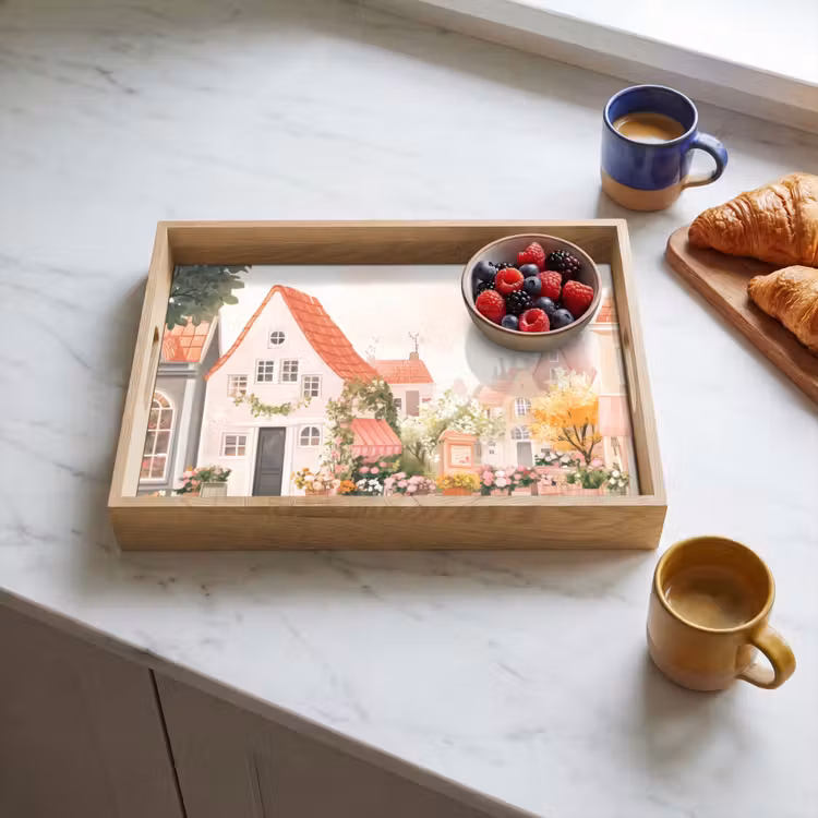 Dienblad - Bloemen - Huizen - Dorp — 3