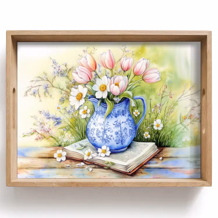 Dienblad - Vaas - Delftsblauw - Madeliefjes — 1
