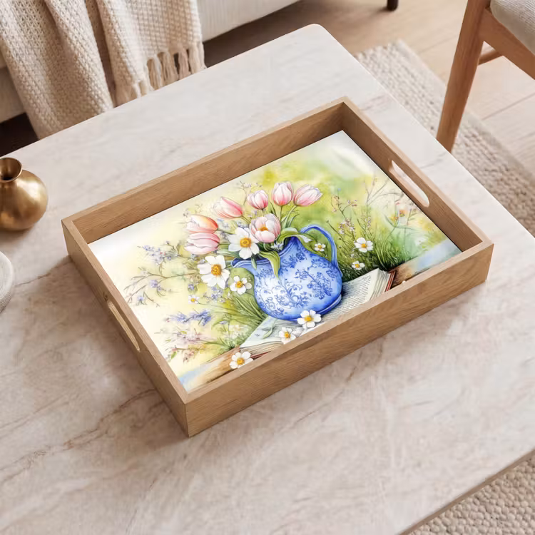Dienblad - Vaas - Delftsblauw - Madeliefjes — 2