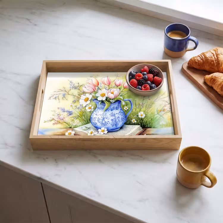 Dienblad - Vaas - Delftsblauw - Madeliefjes — 3
