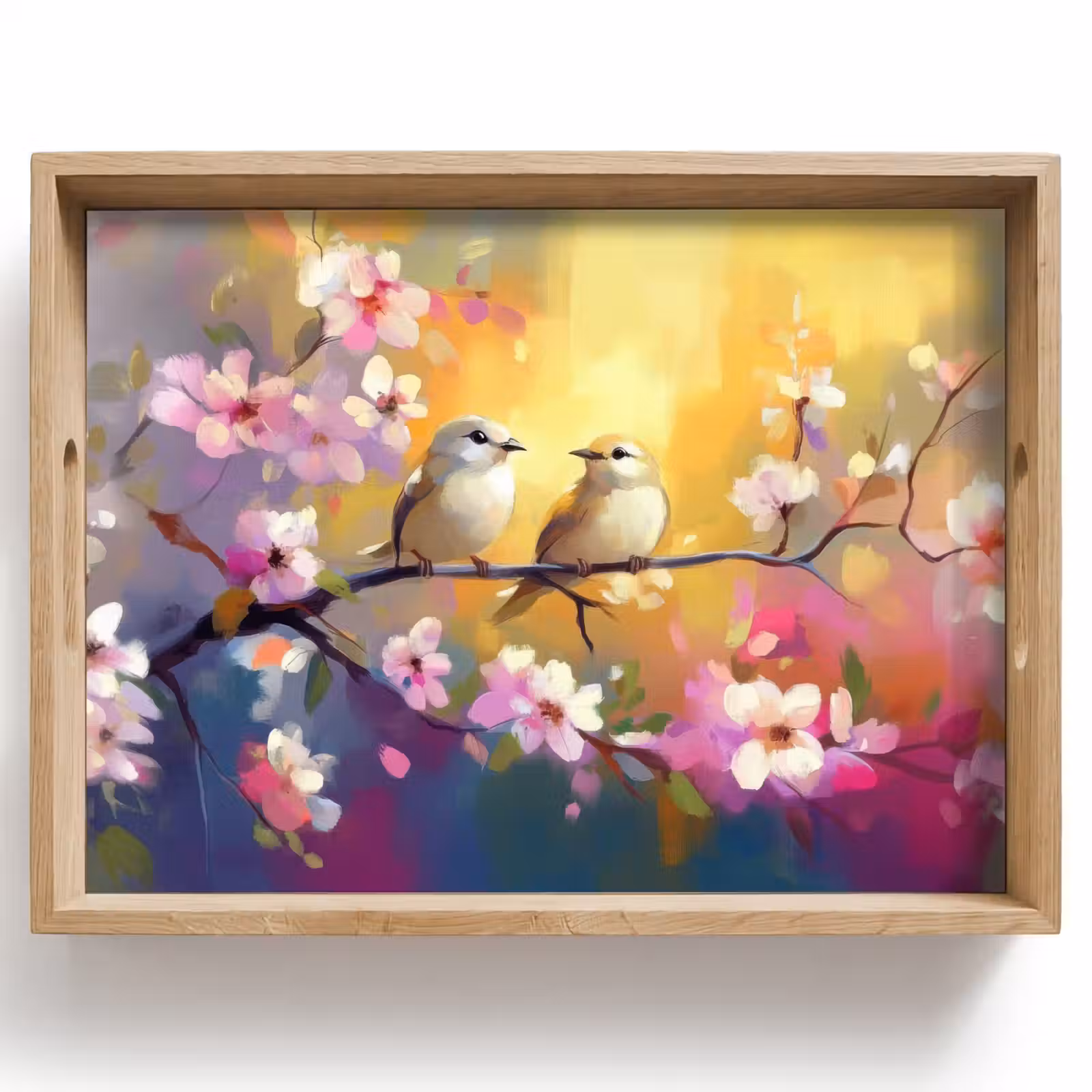 Dienblad - Vogels - Bloemen - Roze — 1