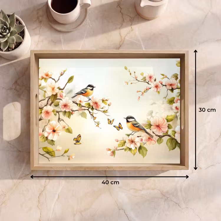 Dienblad - Takken - Bloemen - Vogeltjes - Roze — 7