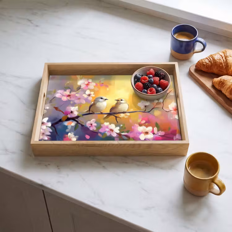Dienblad - Vogels - Bloemen - Roze — 3