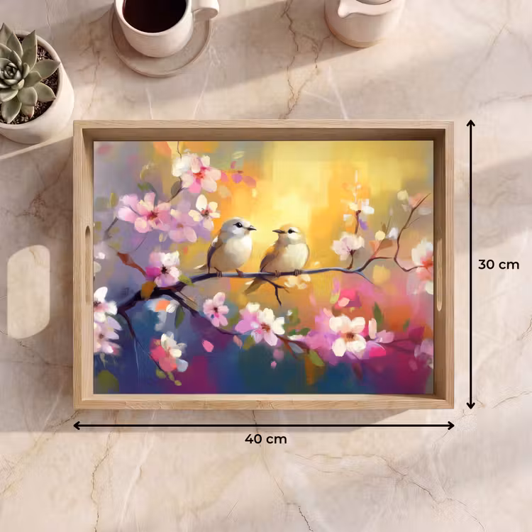 Dienblad - Vogels - Bloemen - Roze — 7