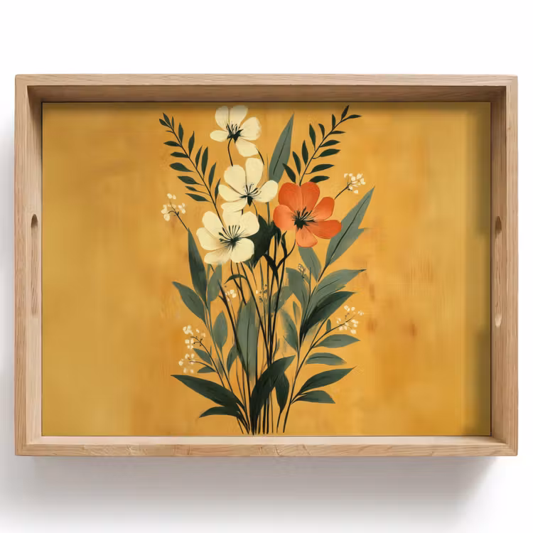 Dienblad - Bladeren - Boeket - Bloemen - Geel — 1