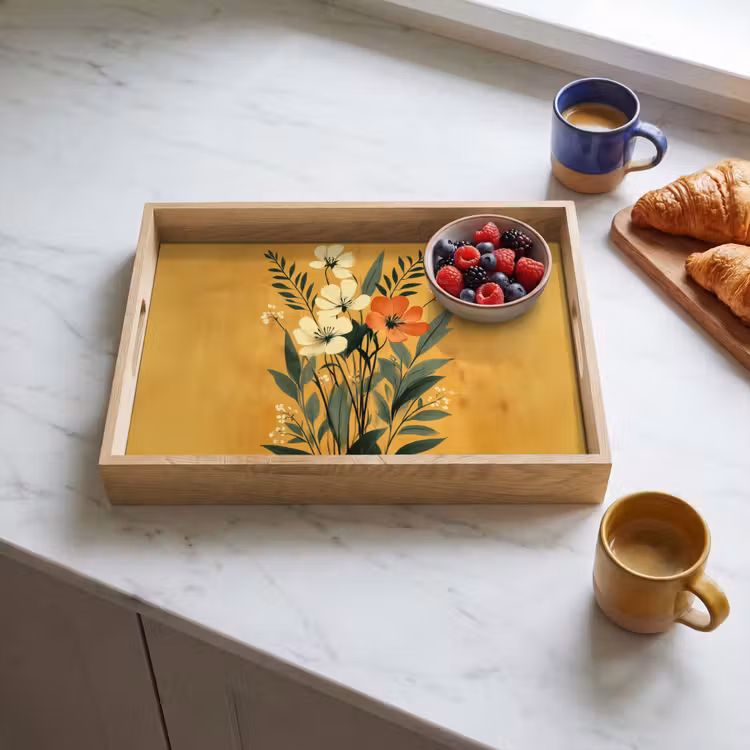 Dienblad - Bladeren - Boeket - Bloemen - Geel — 3