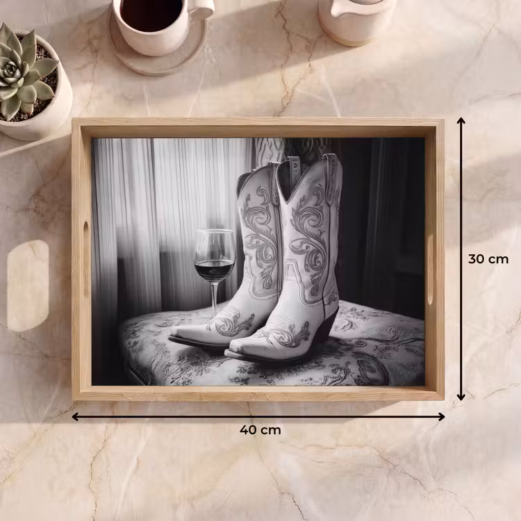 Dienblad - Wijn - Cowboylaarzen - Raamlicht - Wit — 7