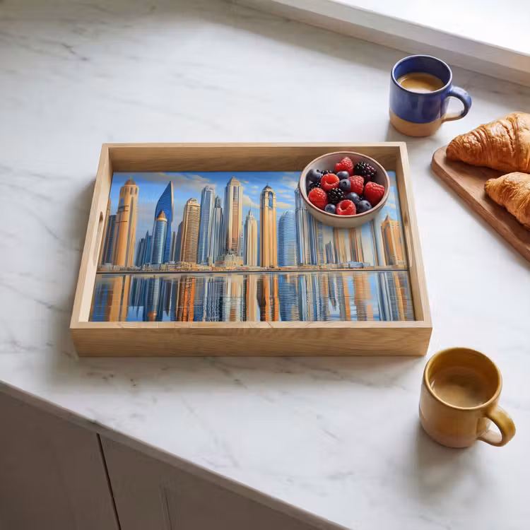 Dienblad - Skyline - Wolkenkrabbers - Water - Blauw — 3