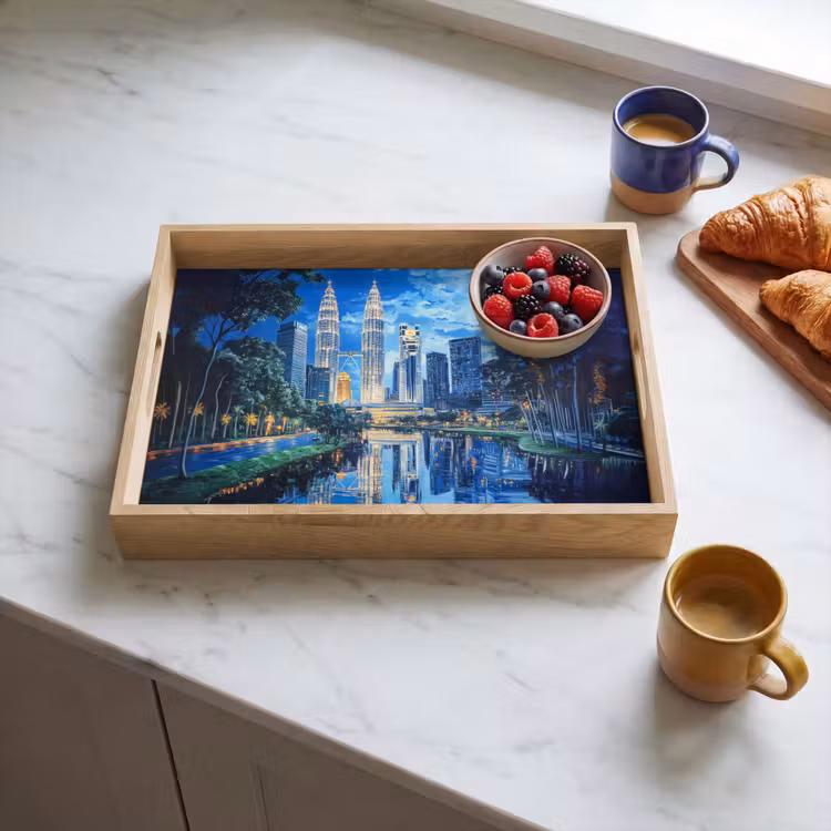 Dienblad - Stad Kuala Lumpur - Skyline - Wolkenkrabbers - Water — 3