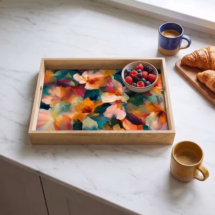 Dienblad - Harmonieus - Abstracte bloemen - Warme tinten — 3
