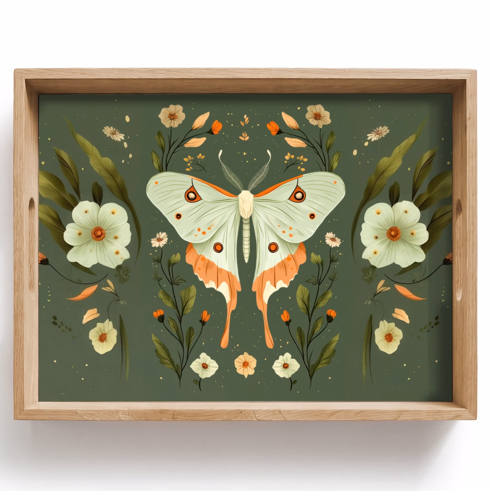 Dienblad - Bloemen - Bladeren - Olijfgroen - Vlinder — 1