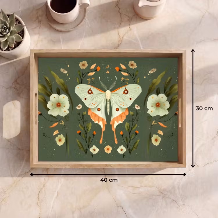 Dienblad - Bloemen - Bladeren - Olijfgroen - Vlinder — 7