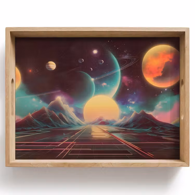 Dienblad - Planeten - Neon - Berglandschap - Zon — 1