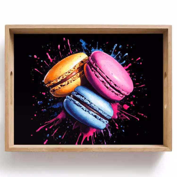 Dienblad - Macarons - Dessert - Graffiti - Kleurrijk - Roze - Blauw - Geel — 1