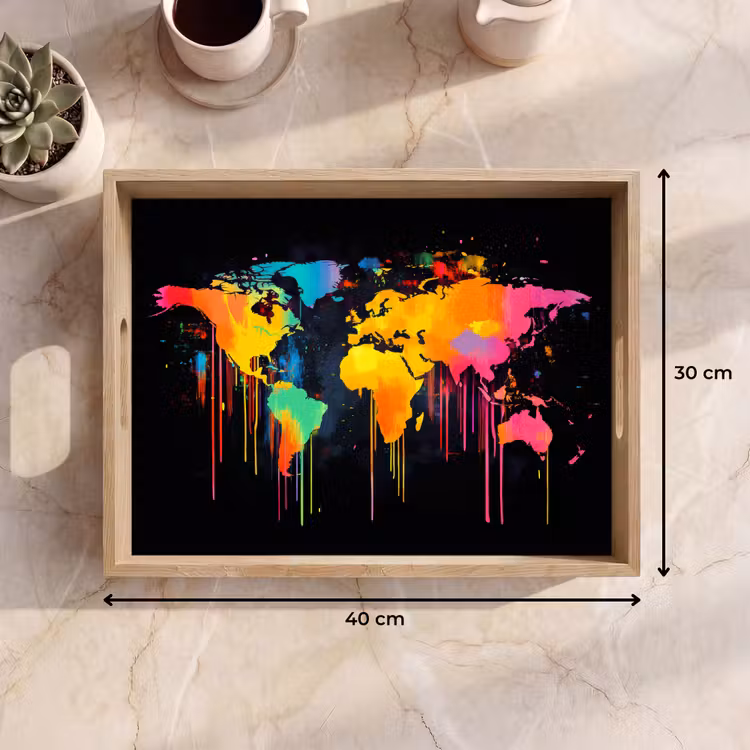 Dienblad - Wereldkaart - Verf - Kleurrijk - Graffiti - Wereld — 7