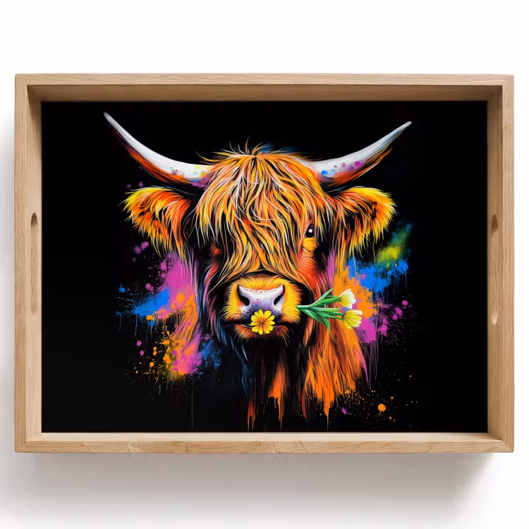 Dienblad - Schotse Hooglander - Graffiti - Kleurrijk - Bloem - Dieren — 1