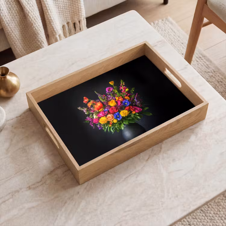 Dienblad - Felgekleurd - Bloemen - Vaas — 2