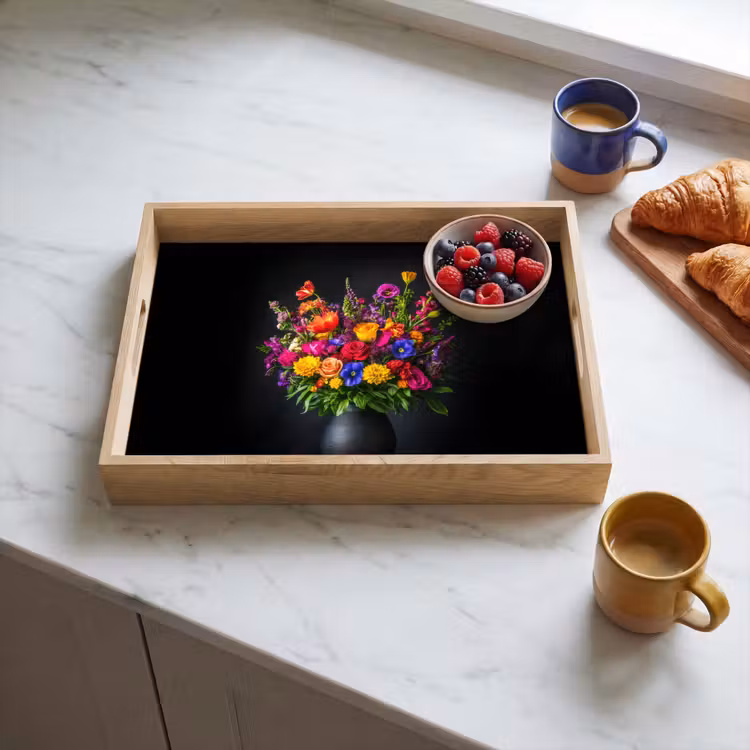 Dienblad - Felgekleurd - Bloemen - Vaas — 3