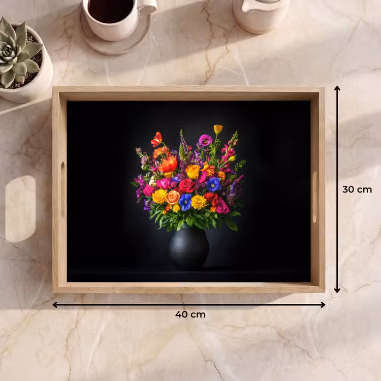 Dienblad - Felgekleurd - Bloemen - Vaas — 7