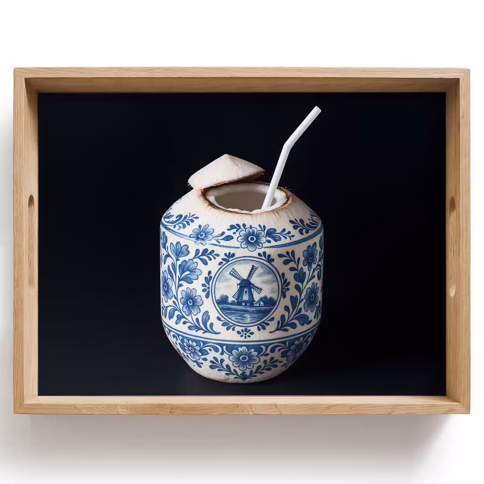 Dienblad - Kokosnoot - Eten - Delfts blauw - Drinken — 1