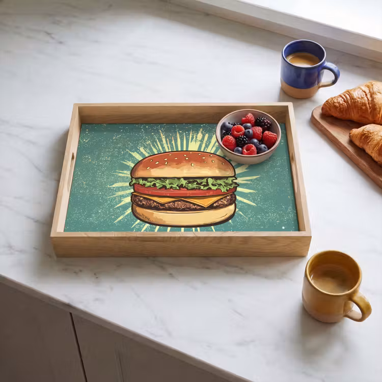 Dienblad - Hamburger - Illustratie - Sla - Kaas — 3