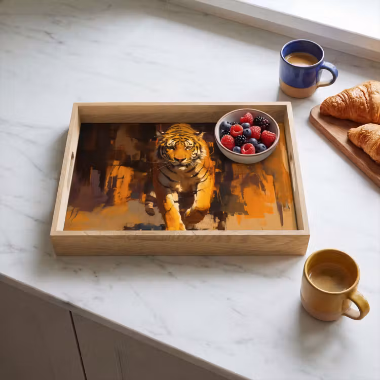 Dienblad - Tijger - Geschilderd - Oranje - Penseelstreken — 3