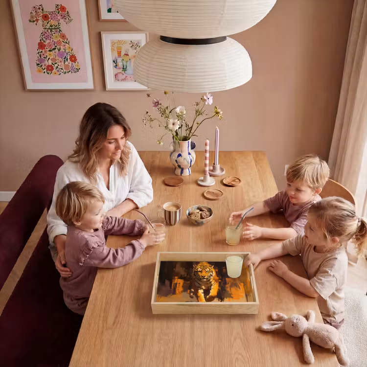 Dienblad - Tijger - Geschilderd - Oranje - Penseelstreken — 5