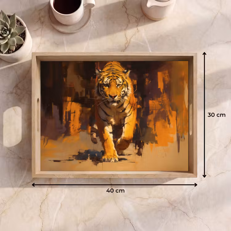 Dienblad - Tijger - Geschilderd - Oranje - Penseelstreken — 7