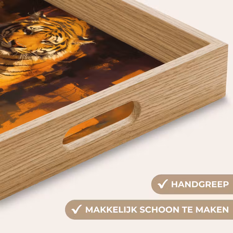 Dienblad - Tijger - Geschilderd - Oranje - Penseelstreken — 8