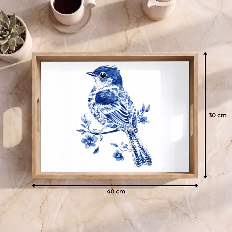 Dienblad - Vogel - Delfts blauw - Illustratie - Bloemen — 7