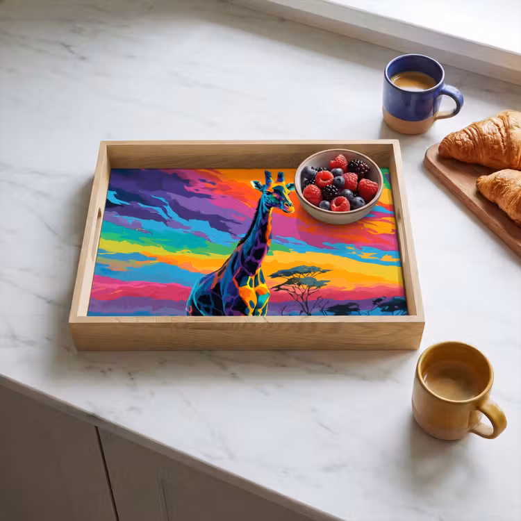 Dienblad - Giraffe - Savanna - Lucht - Gekleurd — 3