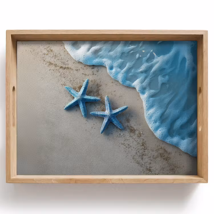 Dienblad - Zeesterren - Zand - Zee - Blauw — 1