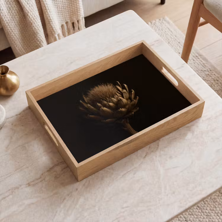 Dienblad - Donkerbruin - Bloem - Textuur - Artisjok — 2