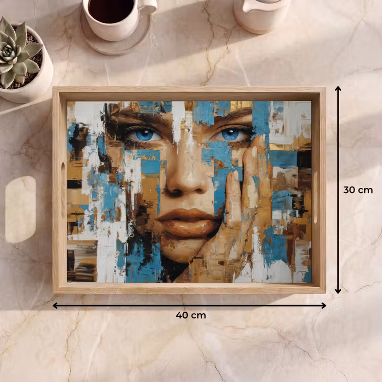 Dienblad - Abstract - Penseelstreken - Blauw - Gezicht — 7